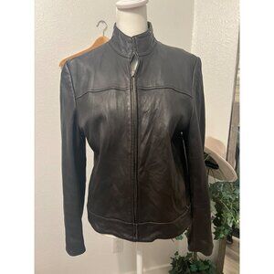 Valerie Stevens New Zealand Lambskin Chocolate Brown Leather bomber jacket MED